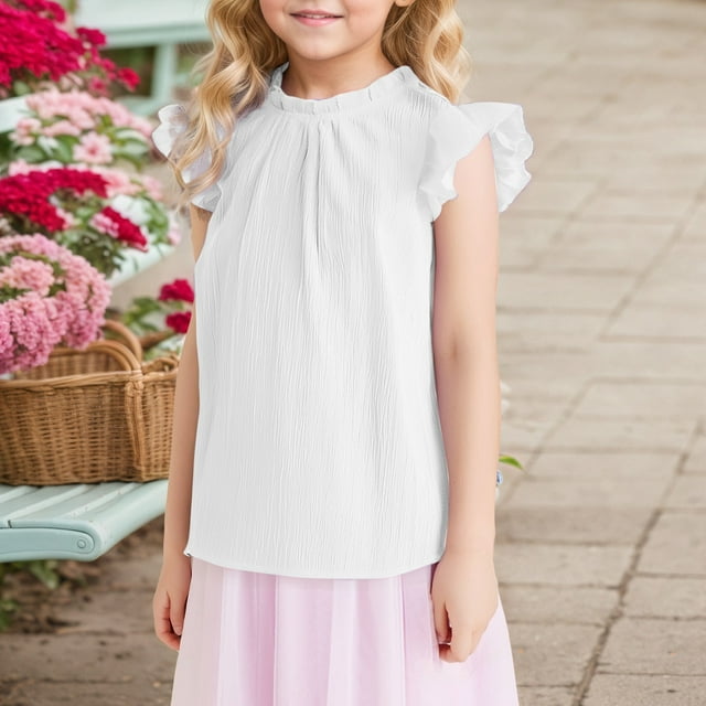 Chemises pour Filles Unies Manches Courtes Décontractées Été 7-8 Ans Tenue