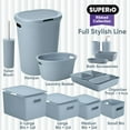 thumbnail image 6 of Decorative Plastic Bathroom Accessories Set, Blue (Set of 4) Soap Dish, Liquid Dispenser, Toothbrush Holder Cup, Vanity Organizer Tray - Bath Accessory Countertop Decor Gift - Ribbed Design, 6 of 7