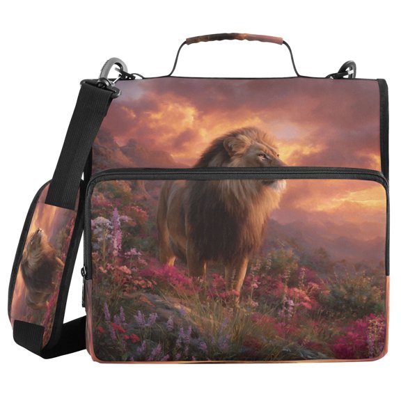 Water-Resistant 3-Ring Binder Organizer with Multiple Pockets Zipper Binder Bag for Office Majestic Powerful Lion
