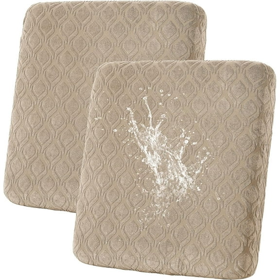 JIAN YA NA Waterproof Couch Cushion Covers, Pack of 2 Stretch Sofa Seat Cushion Slipcovers, Jacquard Washable Furniture Protector for Pets (Khaki)