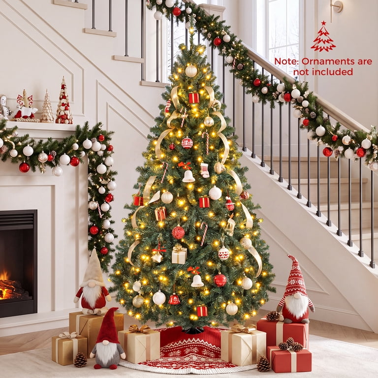 Costway, Artificial Christmas Tree, 6Ft Pre-Lit Hinged 350 LED Lights