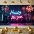 thumbnail image 3 of Neon Light Theme Happy New Year Banner Colorful Fireworks Celebration Banner City Night Backdrop Festive Festive Banner for New Year Party New Year's Eve Celebration Indoor Party, 3 of 9