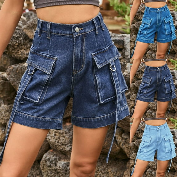 AGWOLF Womens Cargo Denim Shorts with Pockets Summer Casual Loose Fit Jean Shorts High Waisted Short Jeans for Teen Girls