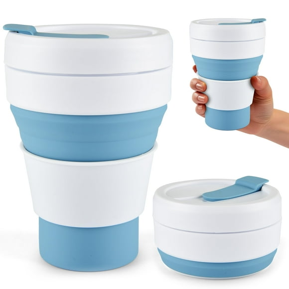 Spacesaver Collapsible Coffee Cup - Outdoor Collapsible Cups for Camping, Hiking, Traveling - Foldable Cup, Camping Cup, Folding Cup - Reusable To Go Coffee Cup, Portable Cup - Blue