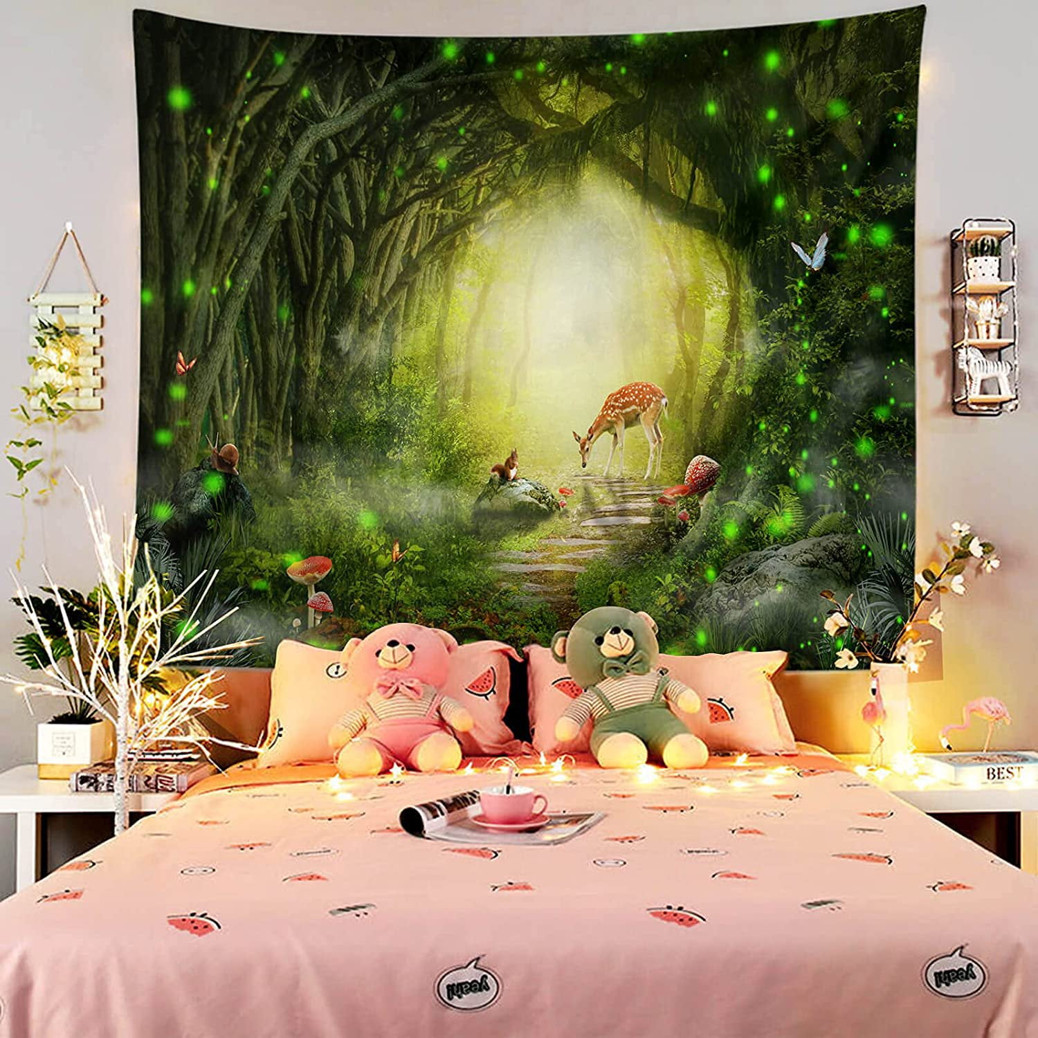 Cpdd Green Wall Tapestry For Bedroom Extra Large Fairy Fantasy Forest Deer Mushroom Art Print Tapestries Nature Wall Hanging For Home Room Wall Decor