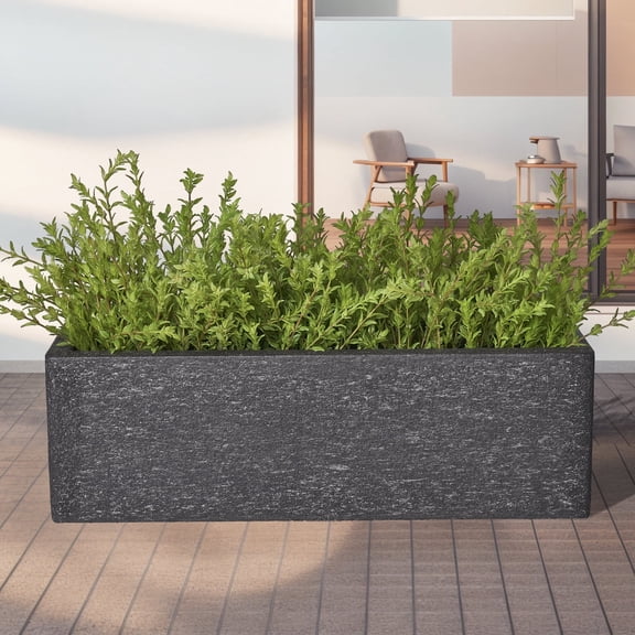 TerraDeco 24 Inch Rectangular Concrete Planter,Durable All-Weather Use with Drainage Holes,Large Rectangular Planter for Outdoor Indoor Plants