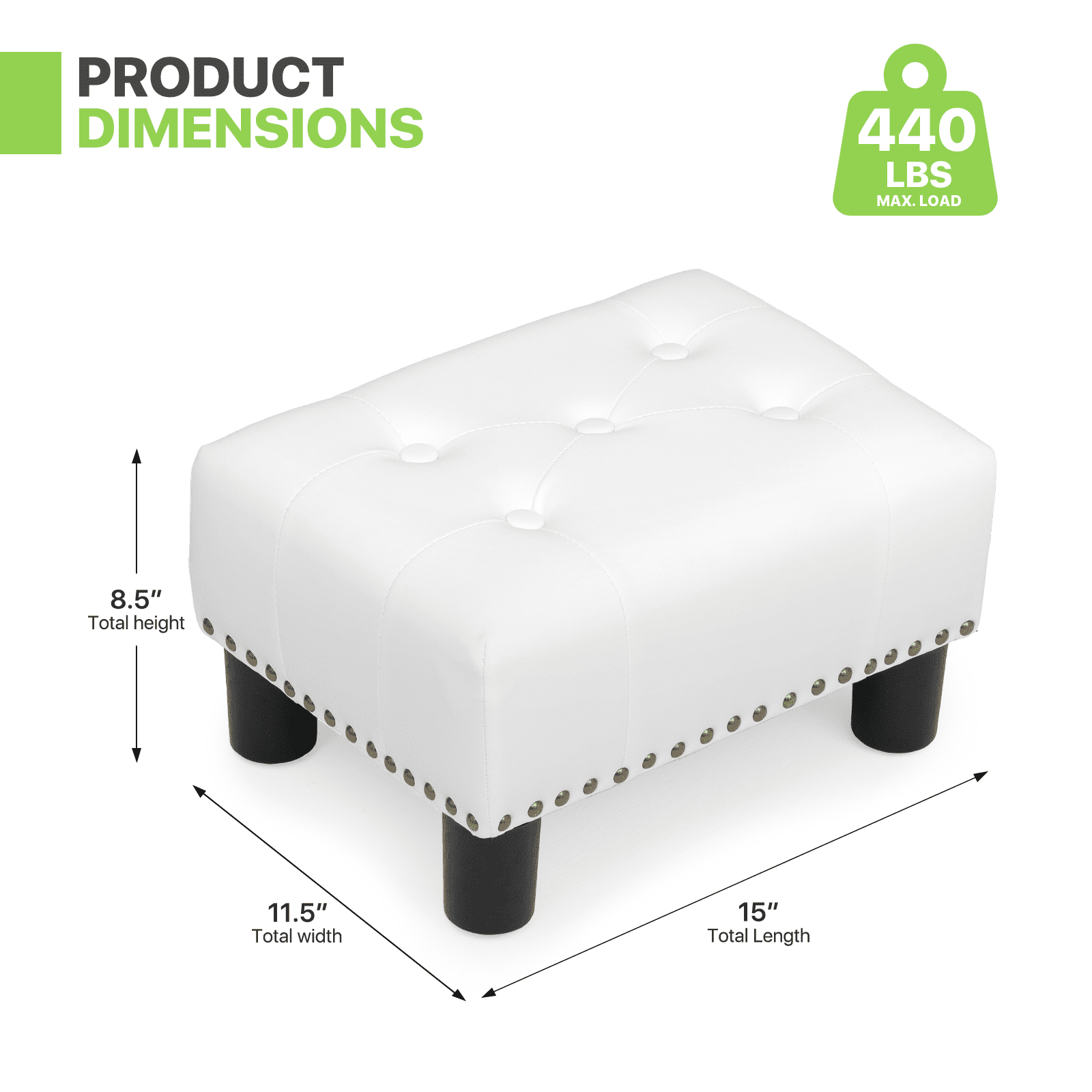Magshion Foot Stool Ottoman with Padded Seat, Modern PU Leather Footrest, Rectangular Seat Stool, White