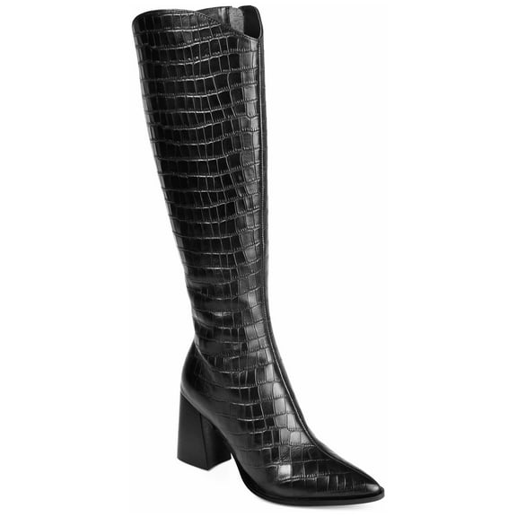 Journee Signature Womens Genuine Leather Laila Wide Calf Almond Toe Inside Zip Knee High Boots