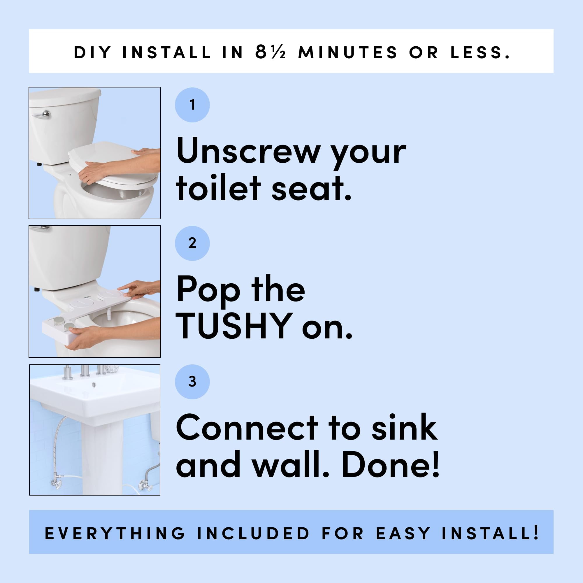 TUSHY Spa Self-Cleaning Warm Water Bidet Attachment, Adjustable Nozzle Angle, Pressure Control, Easy DIY Home Install, Requires Sink Access for Temperature Control, Blue Bamboo