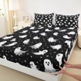 thumbnail image 4 of Homewish Happy Halloween Ghost Queen Sheets,Tiny Dot Print Queen Sheet Sets,Black White,4-Piece,1 Flat Sheet,1 Fitted Sheet and 2 Pillowcases, 4 of 6