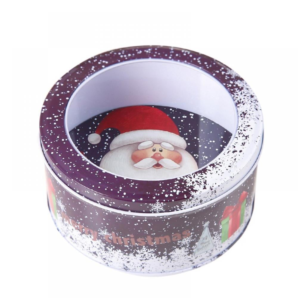 Metal Round Christmas Gift Box Decorative Jar Cookie Candy Tins Home