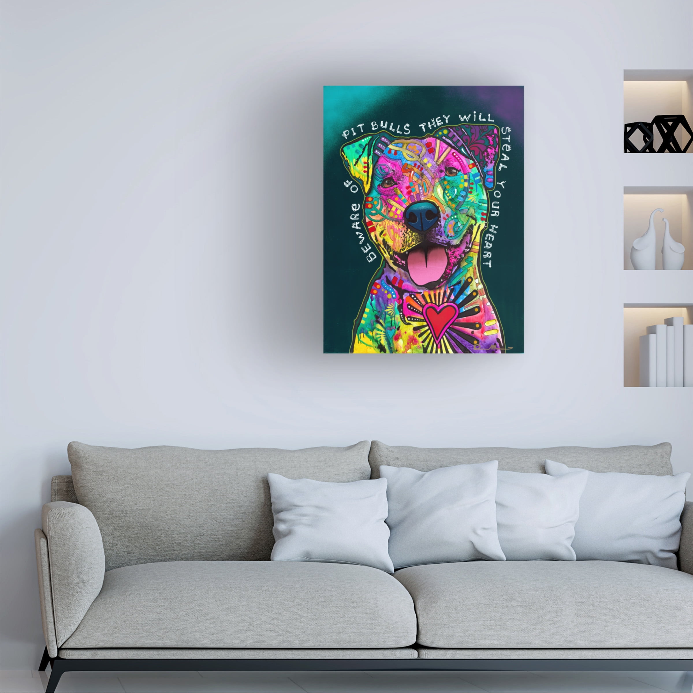 Canvas Wall Art - Dean Russo 'Pit Bulls Will Steal Your Life' Wall Art for Living Room, Bedroom, or Office Décor by Trademark Fine Art - 35 x 47 Inches - 35x47
