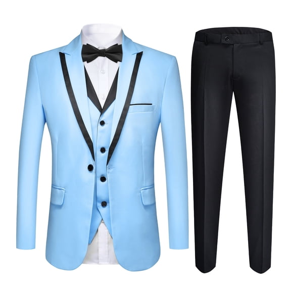 AZoiNM Men's Slim Fit 3-Piece Suit Set, One-Button Business Casual Blazer Jacket Vest & Pants with Contrast Lapel