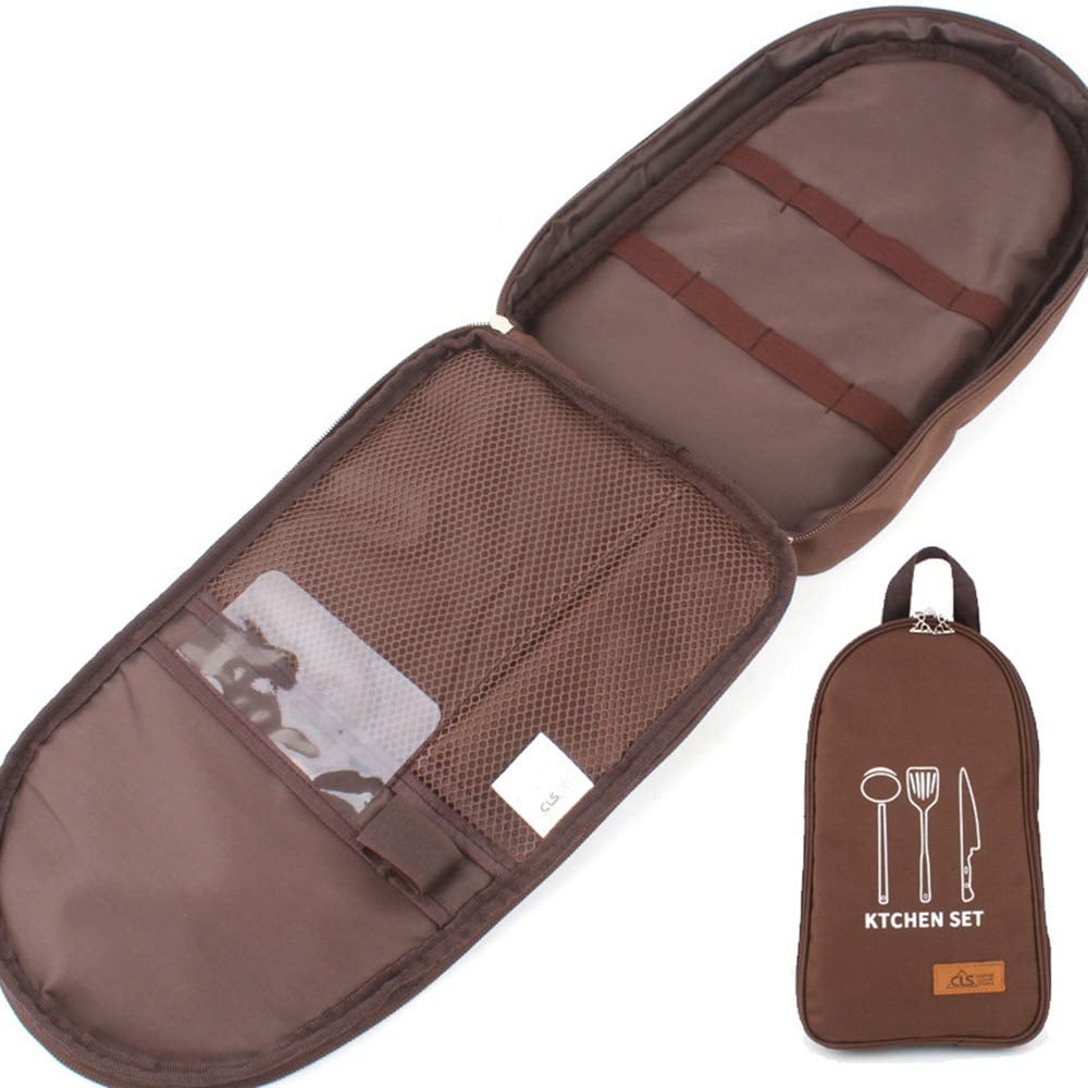 ValianhAgen Portable Tableware Zipper Bag Outdoor Travel Camping Recyclable Cutlery Pouch Blackish Green