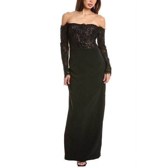 Theia womens  Andrina Lace Off-Shoulder Gown, 8, Black
