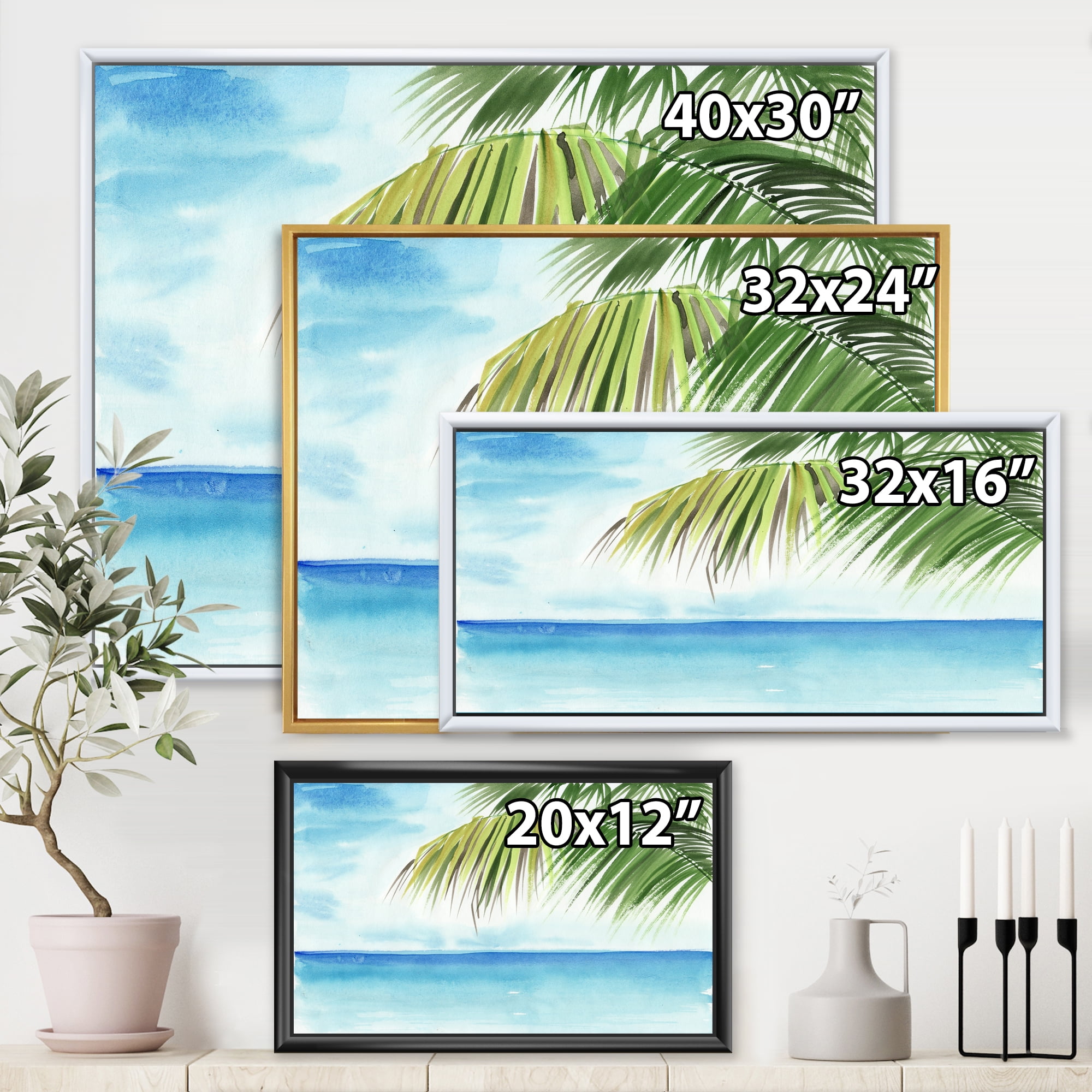 Designart 'Palm Beach Resort At Sunrise III' Nautical & Coastal Framed Canvas Wall Art Print