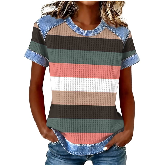 Camisetas de Manga Corta para las Mujeres Camisetas de Cuello Redondo de Color Sólido Camisetas de Manga Corta para las Mujeres