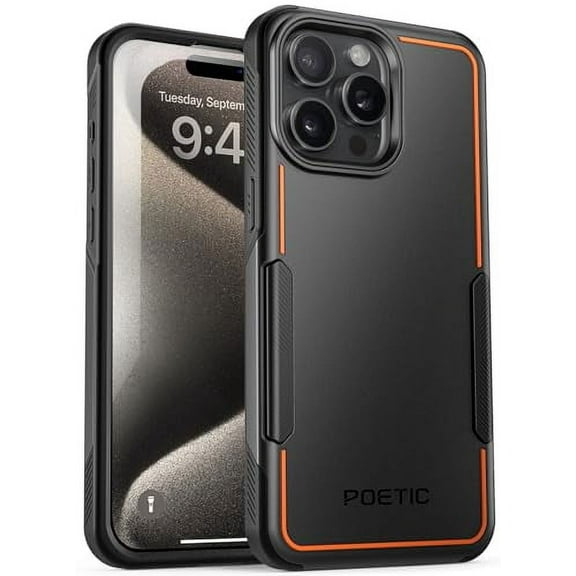 Poetic Neon Case for iPhone 15 pro max, Dual Layer Heavy Duty Drop Protection, Black