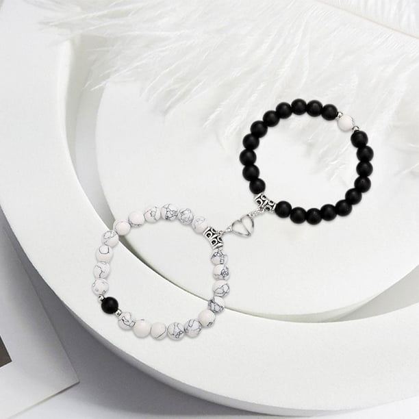 Pulsera Para Hombre, Pulsera De Moda Para Hombre, Color Negro, Blanco, 6 Mm, Inspirational Friendship Morse Code Blanco Turquesa Pulsera San Valentín, Unisex, 30cmx6mm, Cristal, Circonita Cúbica