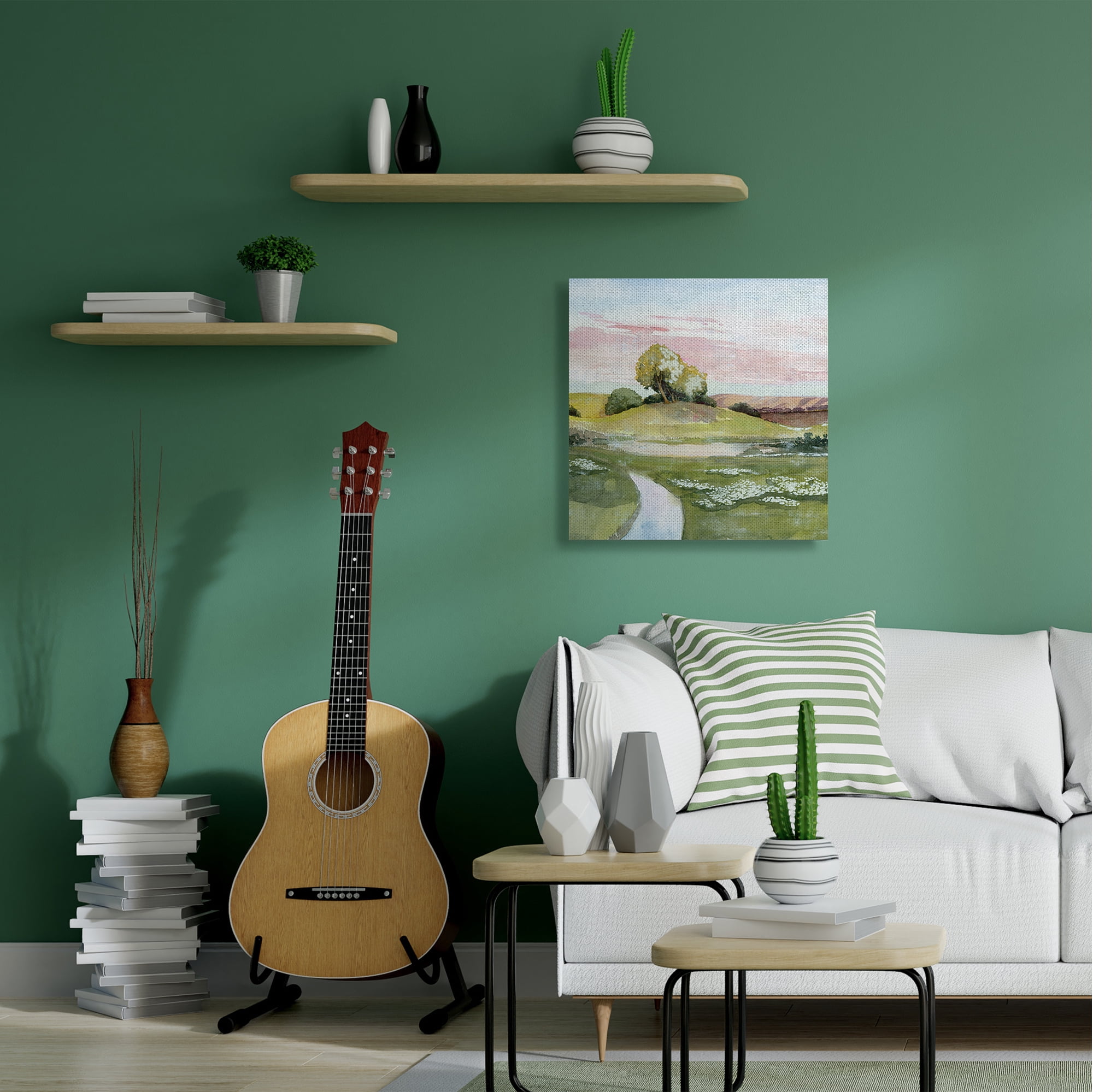 Stupell Industries Hillside Sunset Landscape Soft Green Grass Canvas Wall Art by Grace Popp
