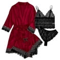 thumbnail image 3 of Blmnix Women's Pajama Sets Sexy Pajama Matching Pajama Sets Silk Pajamas Tops Red Elbow-Length Lace Neckline Wide-Leg Short Womens Pajama Sets Shorts,XL, 3 of 5