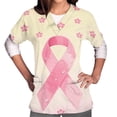thumbnail image 4 of YOIAVAIOY Beige Pink Scrub Tops for Women Ribbon Breast Cancer Awareness Scrubs Comfortable Lightweight Nursing Uniforms V-neck Short Sleeve Working Uniforms Shirt with Pockets XL, 4 of 5
