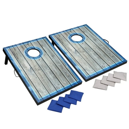 Hathaway LED Cornhole Set with Rustic Target Boards and 8 Bean Toss Bags, Lighted Target Areas, Carry Handles for Portability