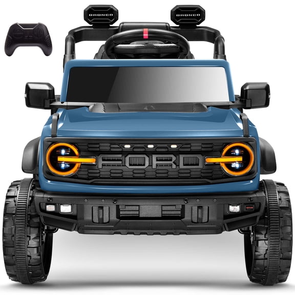 Licensed Ford Bronco Raptor 12v Kids Ride on Car, COCLUB Toddler Electric Car with Remote Control, Rear Wheels Suspension, Led Lights, Safety Belt, Ride on Toys for Kids 4-8, Blue