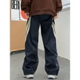 thumbnail image 2 of OYOANGLE Men's Colorblock Drawstring Waist Baggy Pants with Slant Pocket Dark Blue S, 2 of 6