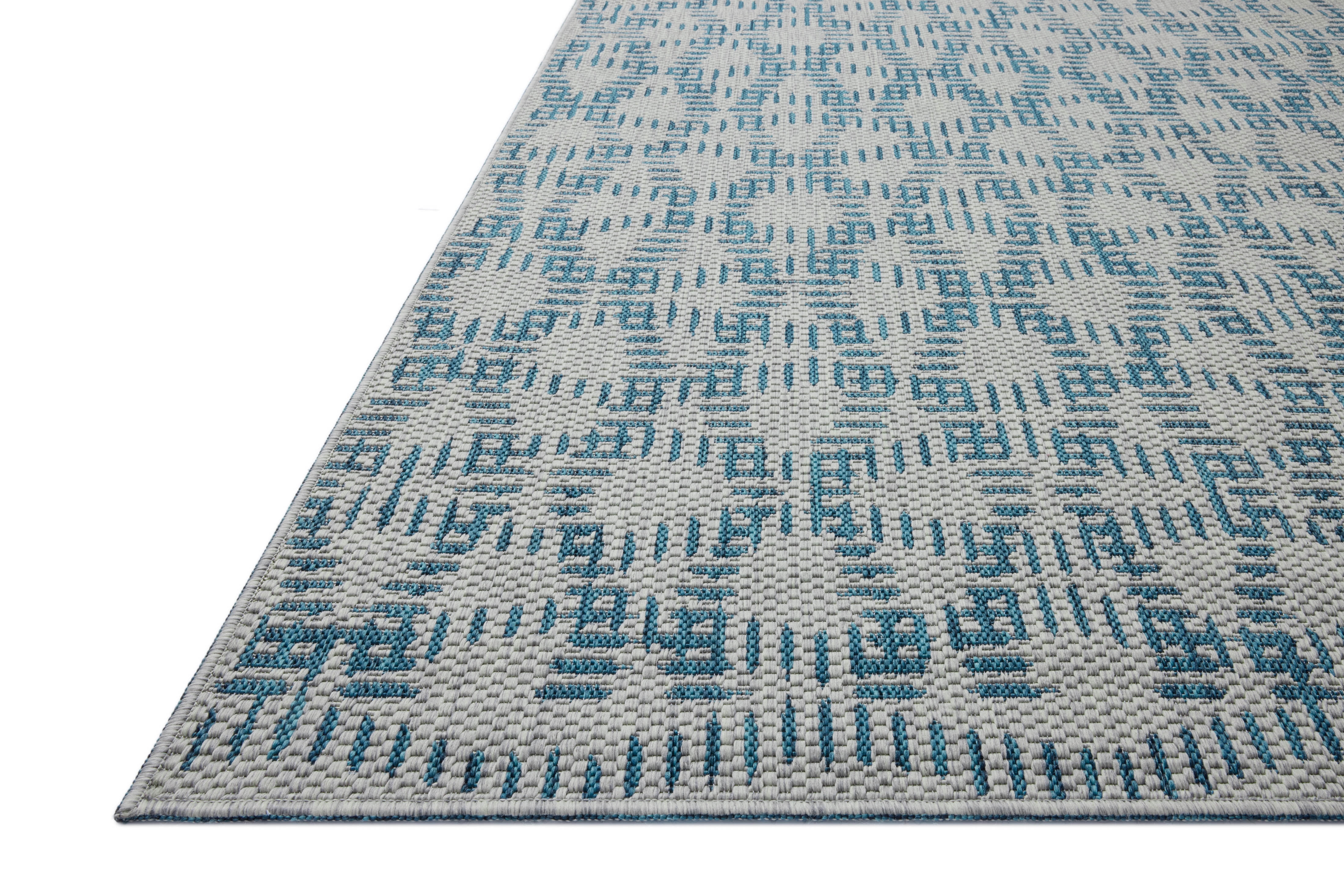 Indoor Outdoor Reversible Loloi Easton Fog / Teal 18" x 18" Sample Rug