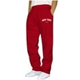 thumbnail image 3 of DDAPJ pyju Men’s Letter Print Sweatpants Drawstring Elastic Waist Straight Wide Leg Pants Open Bottom Athletic Joggers Stretchy Loose Workout Pants with Pockets Red XXL, 3 of 6