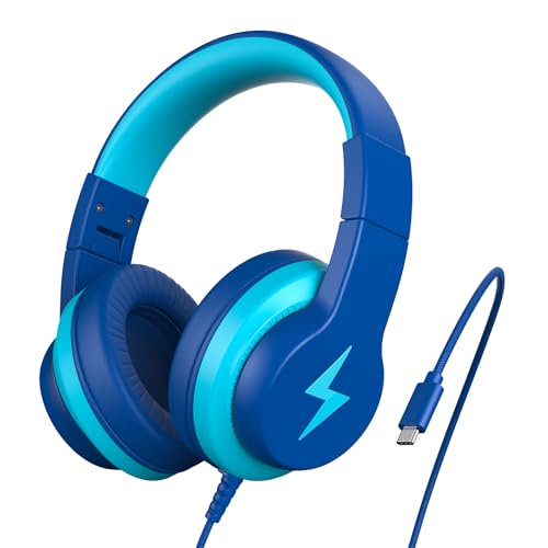 Candy Bila Auriculares para niños para la escuela, actualización de auriculares USB C para niños, auriculares con cable para niños, sonido estéreo HD, auriculares plegables para niños, niñas, iPad, PC