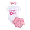 thumbnail image 2 of 3Pcs Toddler Baby Girl 1st Birthday Outfits 9M 12M 18M  Short Sleeve Sweet One Print Shirt Donut Bell Bottom Pant Headband 1-5T, 2 of 10