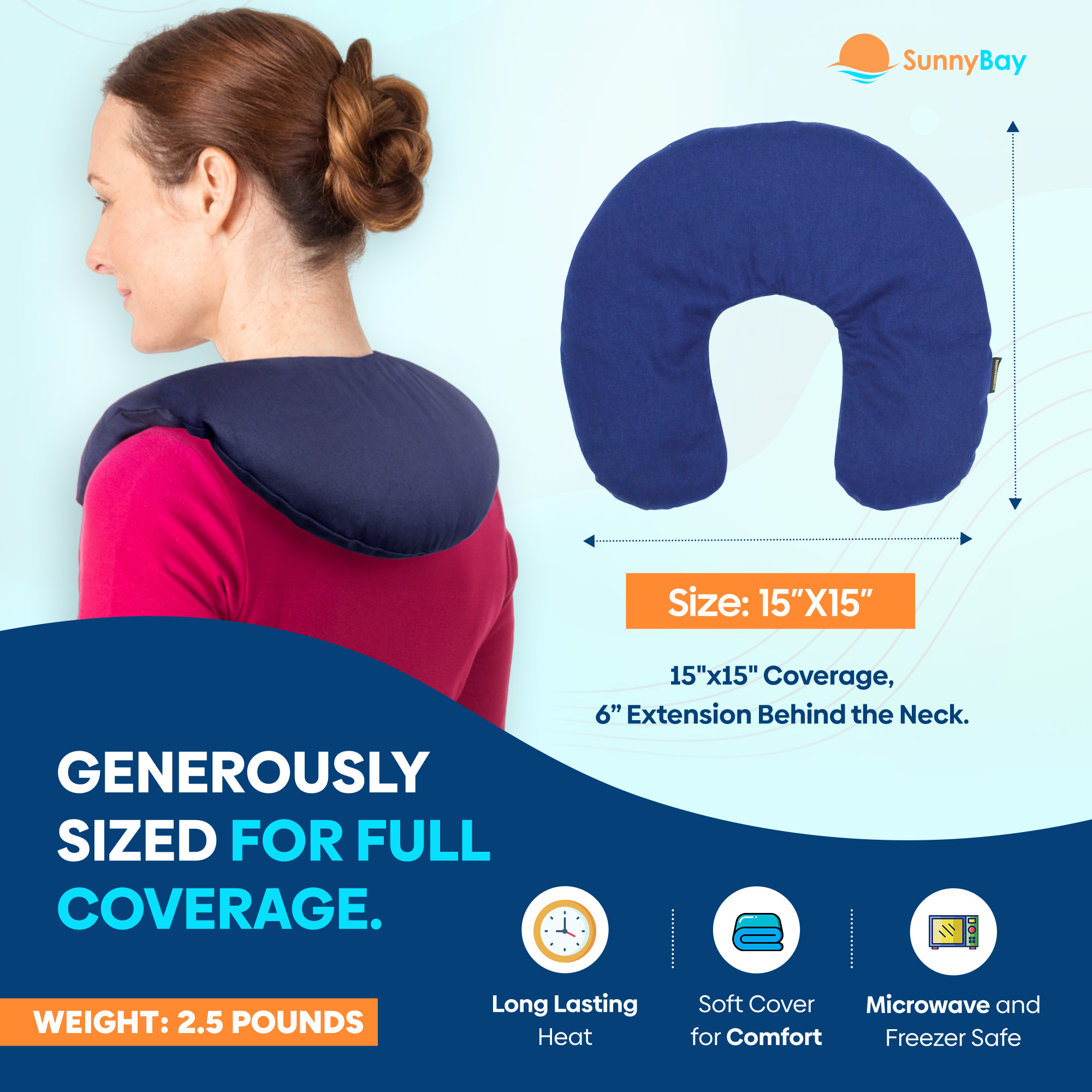 Sunnybay Moist Heat Therapy Microwave Heating Pad, Unscented Neck Pillow with Washable Cotton Cover, Blue