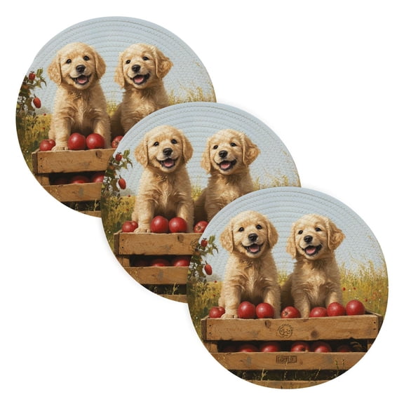 BZSMCE Mats for Pots,Pans Place Two Puppies in Orchard Simple Style Pattern Pot Mats