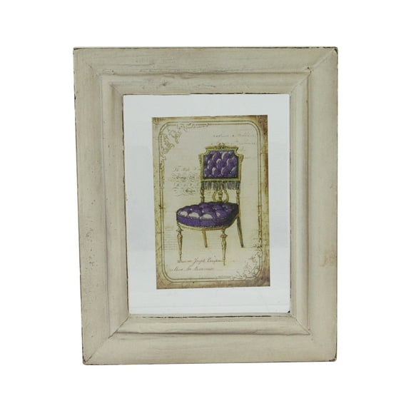 Raz 7.25" x 6" Decorative Antique Style Beige and Purple Victorian Chair Print Framed Wall Art