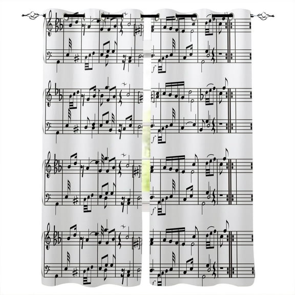 Tab Music Note Black White Window Curtains Dark Living Room Curtains Outdoor Kitchen Drapes Fabric Decor Kids