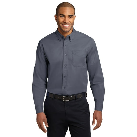 Port Authority Adult Male Men Plain Long Sleeves Shirt Steel Grey 4X-Large