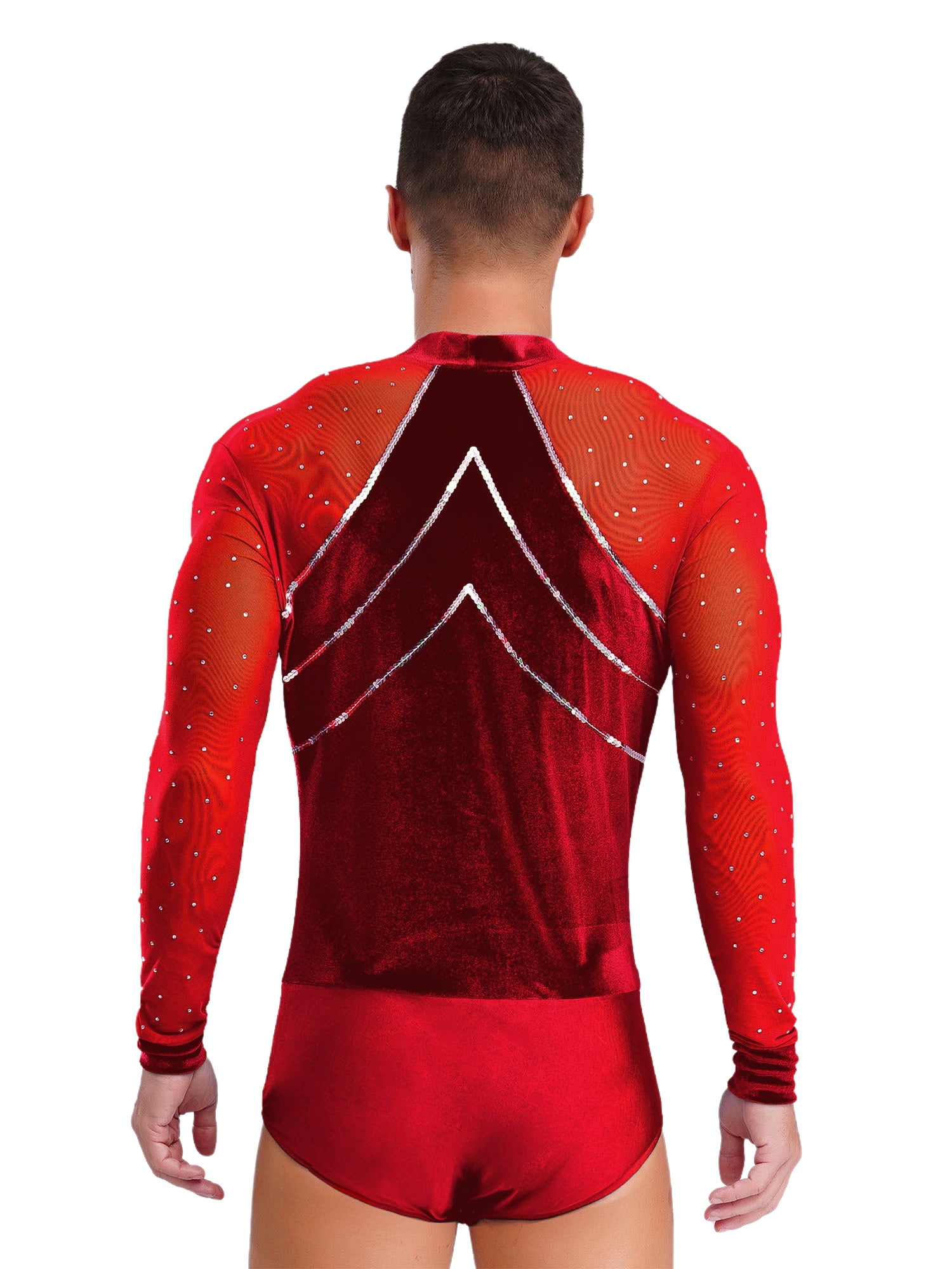 Body De Danse Homme Une Pièce Manches Longues - Pour Samba, Latin, Spectacle - Col V Satin