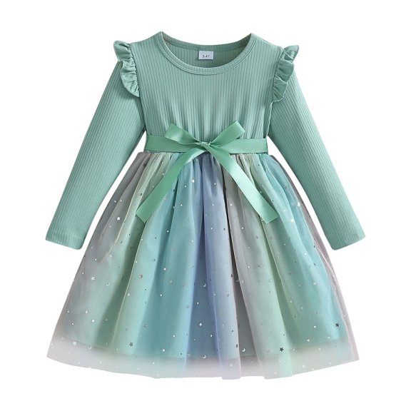 EnJoCho Princess Dress Ruffle Sleeve Girls Toddler Baby Girls Tulle Tutu Dress Ruffle Long Sleeve Fluffy Dresses Cute Summer Sundress for Party Beach Casual Dress