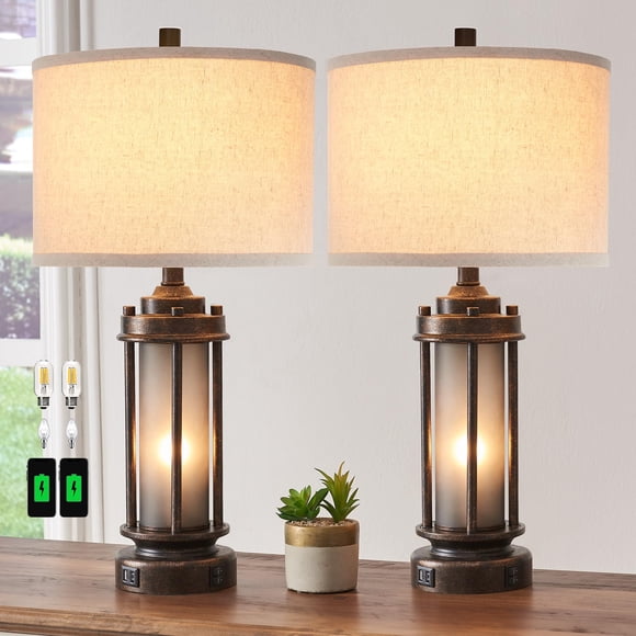 Lámpara AIEAMPDO Estilo Rústico Vintage 2-Pack con Puertos USB