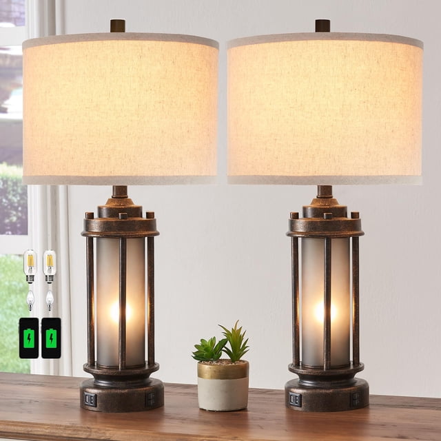 Lámpara AIEAMPDO Estilo Rústico Vintage 2-Pack con Puertos USB