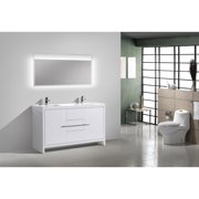 Kubebath 60″ Double Sink High Gloss White Modern Bathroom Vanity with White Quartz