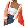 thumbnail image 2 of Women'S Color Block Open Front Long Sleeve Ribbed Knit Cropped Cardigan Sweaters Orange & Red XXL, 2 of 5