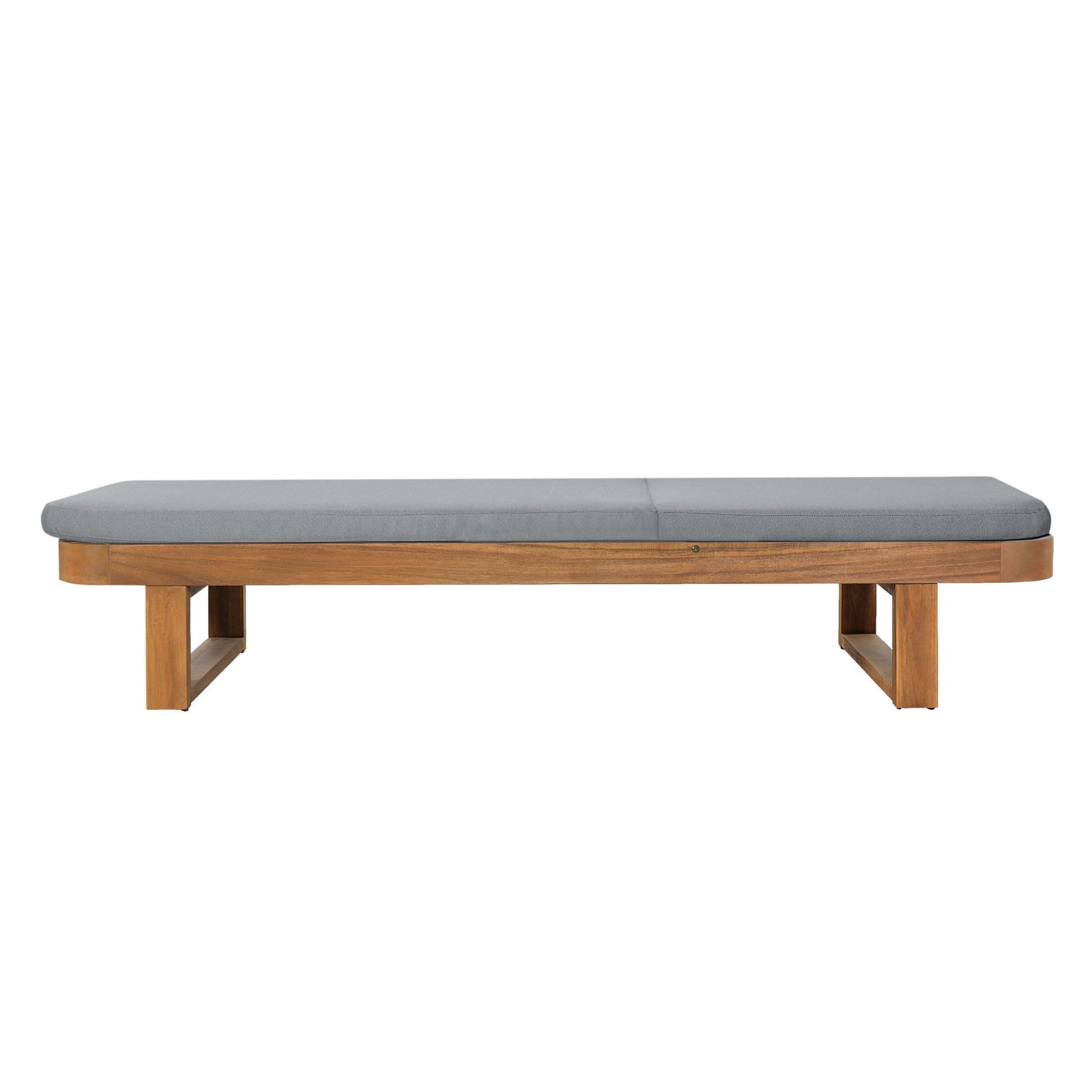 Christopher Knight Home 77" Coastal Outdoor Acacia Wood Adjustable Chaise Lounge, Light Gray Cushion, Set of 2