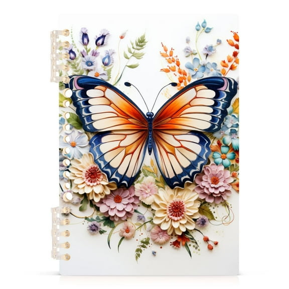 Flowers on A Butterfly Spiral Journal Notebook College Ruled Notebook 8.3" x 5.7" A5 Lined Thick Paper Page
