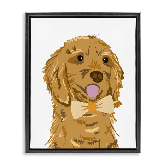 Stupell Industries Contemporary Golden Retriever Puppy Bowtie Pet Black Floating Frame Canvas Art, 17 x 21, by Anna Quach