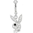 thumbnail image 1 of Ombligo falso para ombligo, sin clip, con licencia oficial, conejito de circonita transparente con anillo colgante de conejo con ojo negro, 1 of 2
