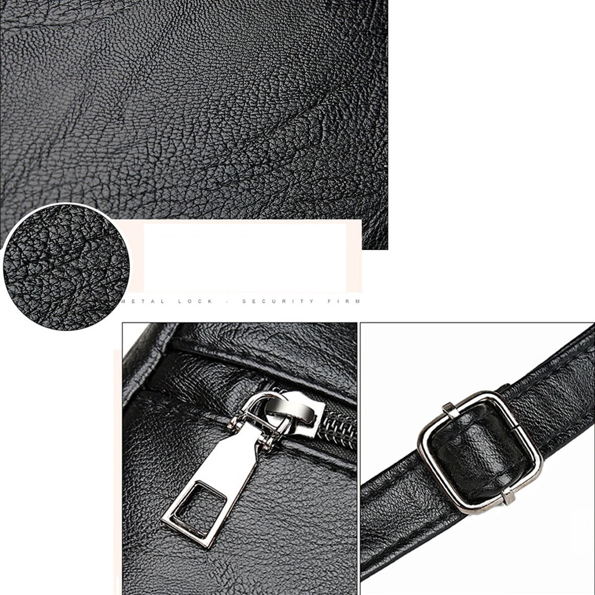 Women PU Shoulder Bag Multi-pocket Mother Solid Crossbody Handbag (Black)