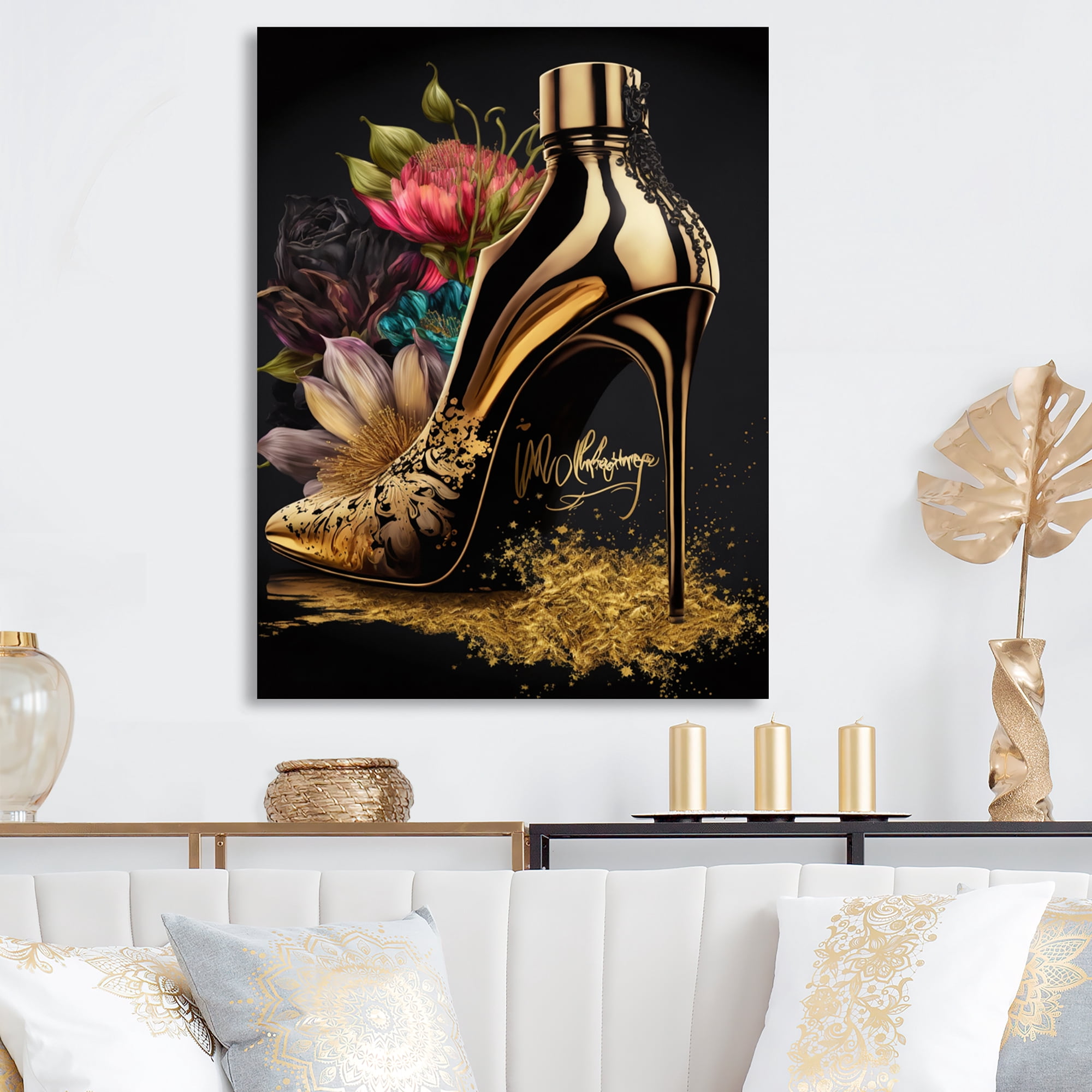 Designart Golden Floral High Heel III Canvas Wall Art